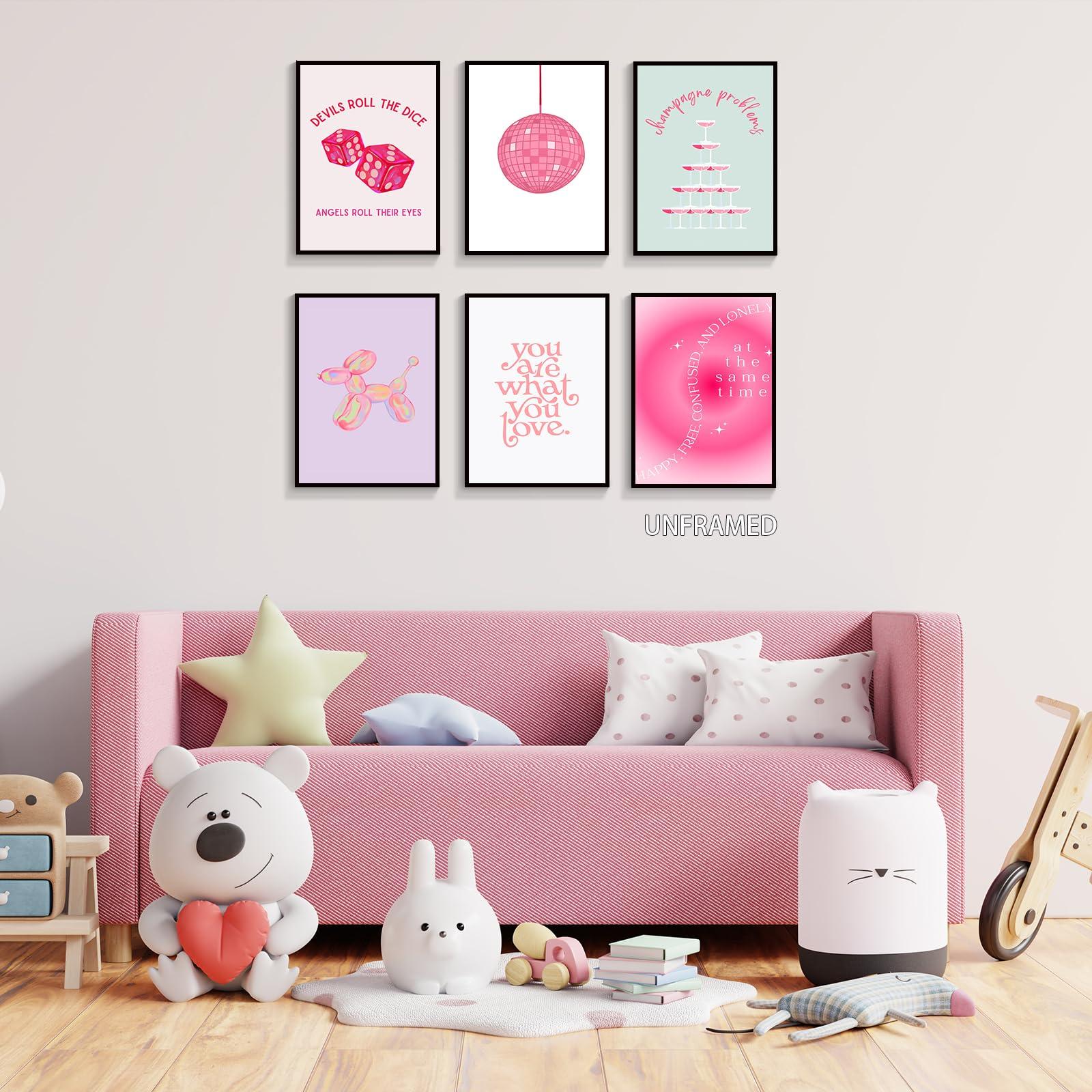 Prinajssiad Prinajssiad 8x10in Unframed 6 Piece Pink Preppy Posters for Room Aesthetic, Folklore Taylor Affirmations Poster Canvas Wall Art, Singer Champagne Problems Prints, Girl Bedroom Dorm Wall Collage