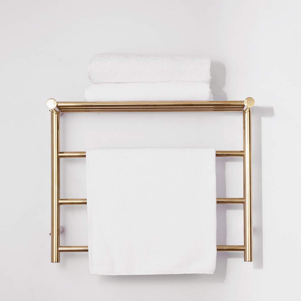 HAPPLiGNLY HAPPLiGNLY Towel Warmer, Stainless Steel Heated Towel Rail Radiator Wall-Mounted Electric Towel Rack with Shelf, for Bathroom, Gold, 3 Bars,Hardwire (HardWire)
