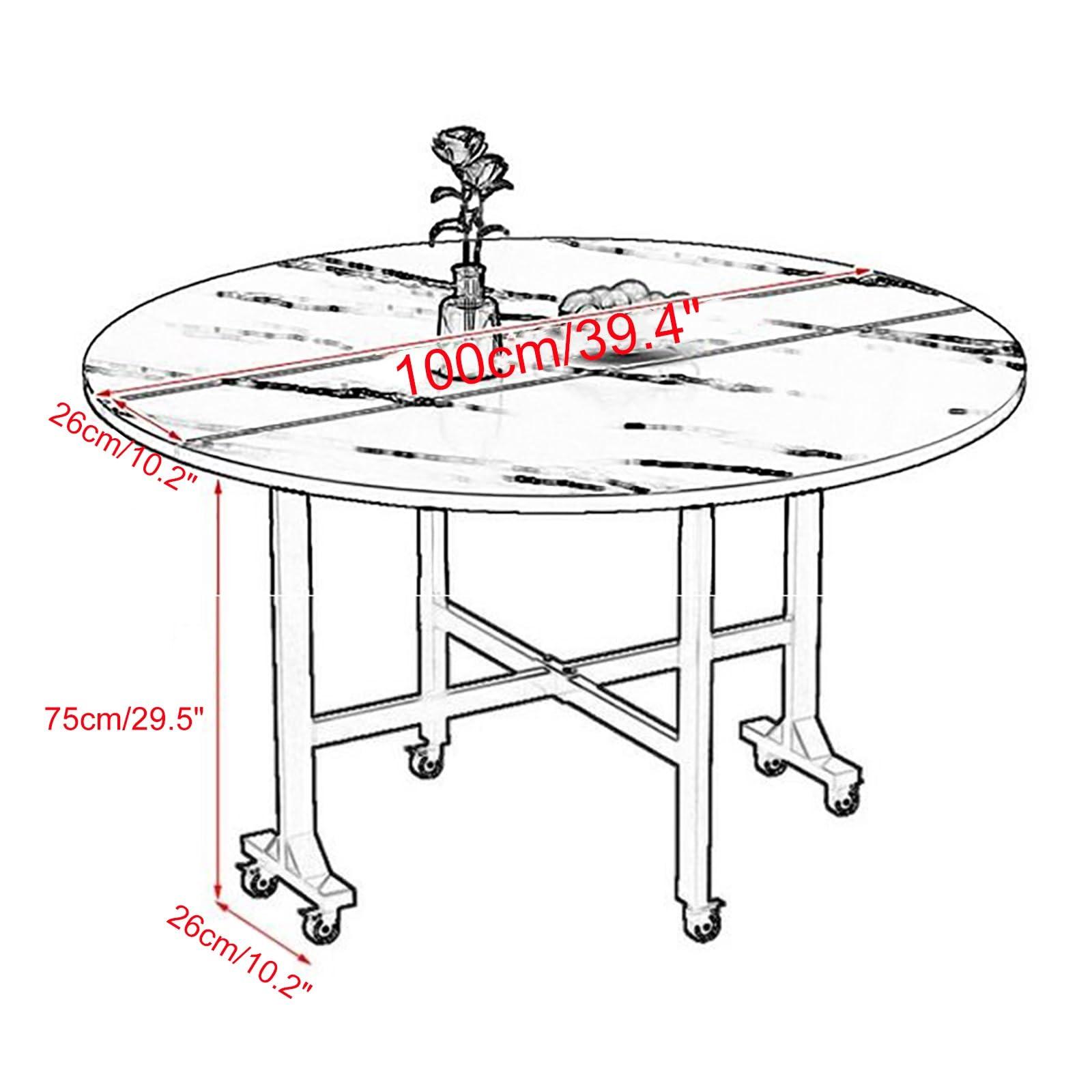 Cxlly Saving Folding Dining Table,Round Drop Leaf Kitchen Dining Room Tables, Universal Wheel with Brake for Kitchen Home Party (Color : White a, Size : 100cm/39.4in)