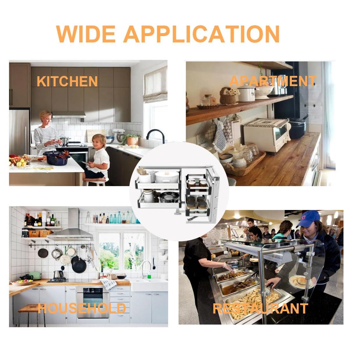 ZAIHW ZAIHW Blind Corner Cabinet Pull Out Organizer, Right, Silver, Modern, Kitchen, L-shape, 17.3\"W x 9.4\"D x 3\"H, 17.6lbs Capacity