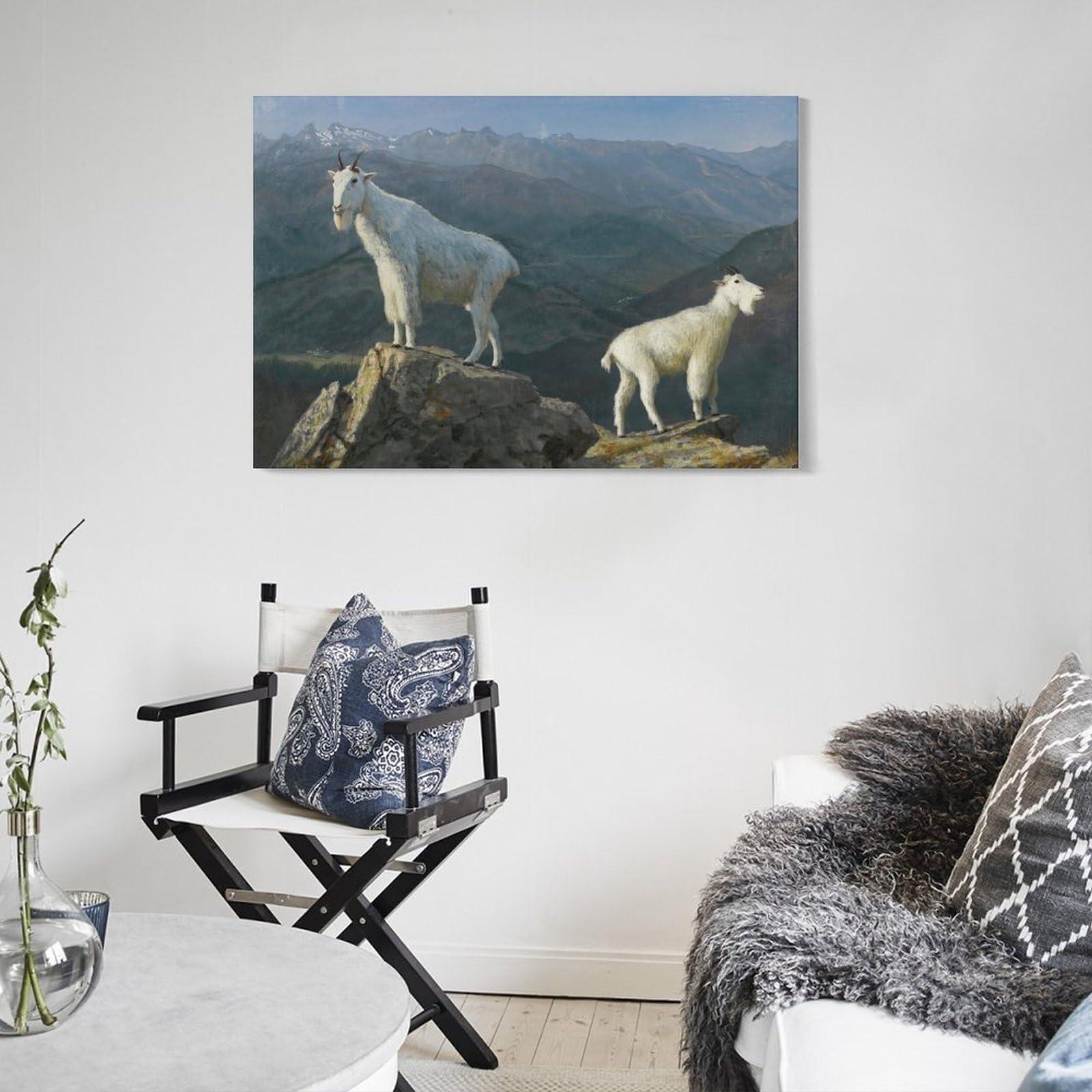 Generic Mountain Goats Poster Print by Albert Bierstadt Posters Wall Art Painting Canvas Gift Picture Frame Prints Bedroom Decor Poster Artworks 16x24inch(40x60cm)