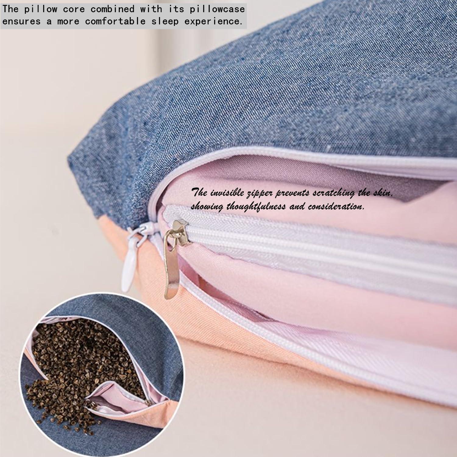 OvOHapia OvOHapia Japanese Buckwheat Pillows, Japanese Buckwheat Pillows for Sleeping, Comfy Comfy Buckwheat Pillow (Blue,21 * 11in)