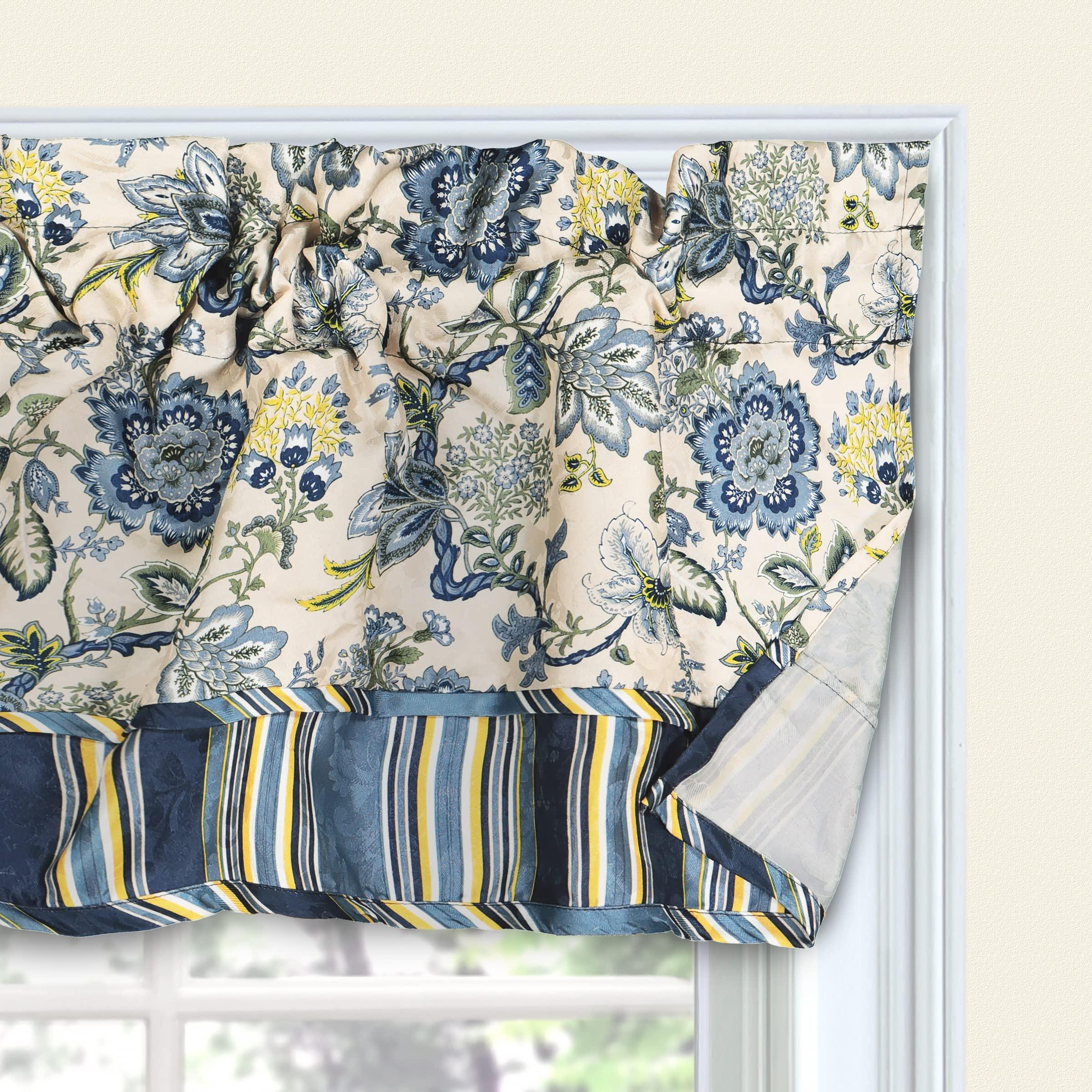 Waverly Waverly Traditions Navarra Farmhouse Scalloped Rod Pocket Valance for Windows in Bedroom, Kitchen, or Living Room, 52\" x 16\", Porcelain