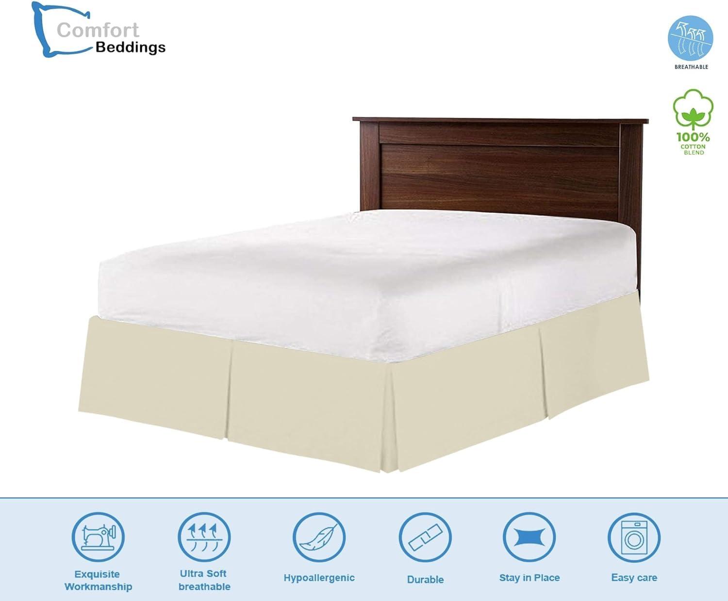 Comfort Beddings Comfort Beddings Magic Bed Skirt King 21 Inch Drop Bed Skirt 100% Cotton Blend No Mattress Lifter Wrap Around Bed Skirt with Pleated Split Corners - Ivory