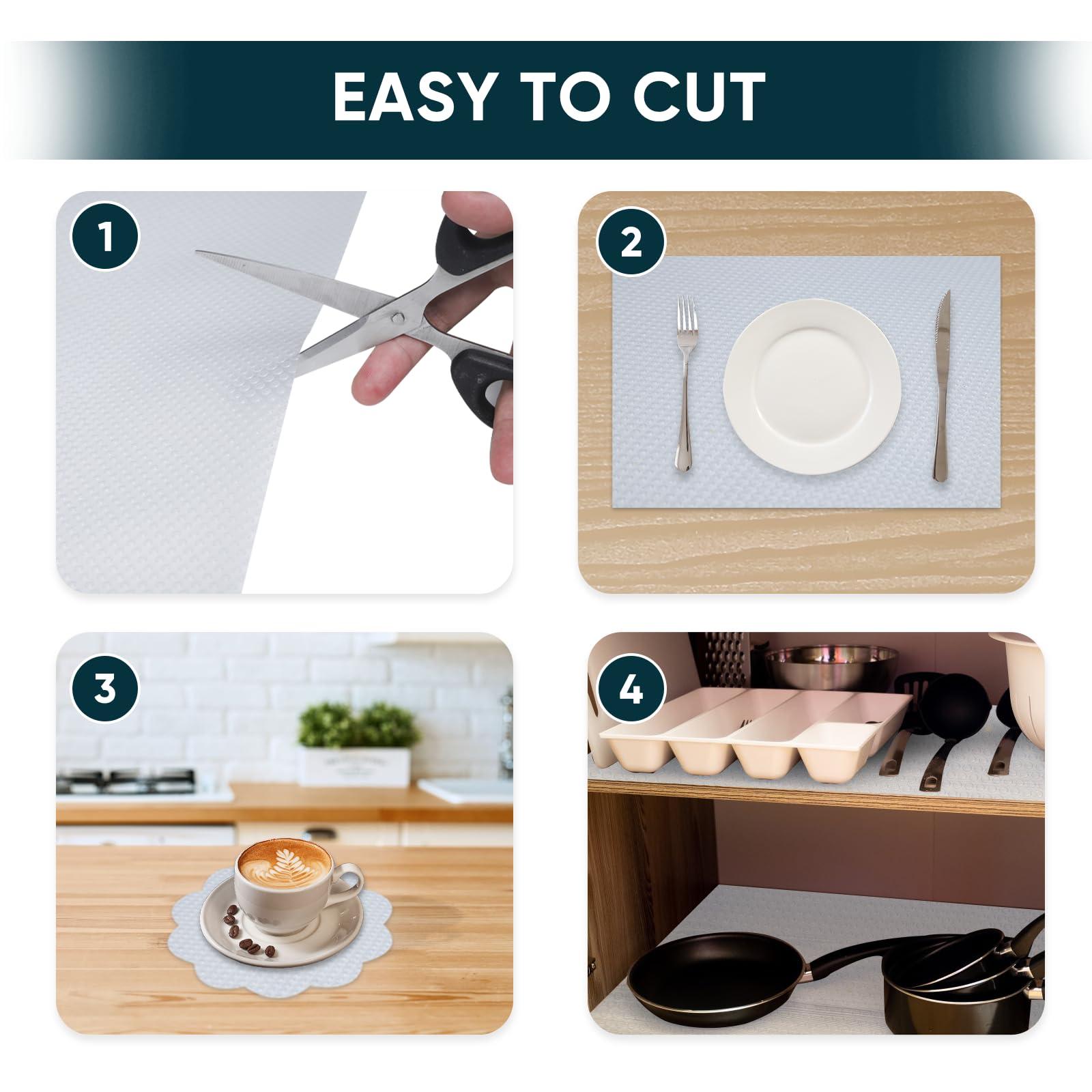 KIAIEIU Shelf Liners for Kitchen Cabinets Non-Adhesive & Washable,Non Slip Cabinet Liners for Shelves Waterproof & Oil Proof,Clear Plastic Drawer Liner,Easy to Cut & Food-Grade EVA 17.5\'\' x 10\' CT-1710