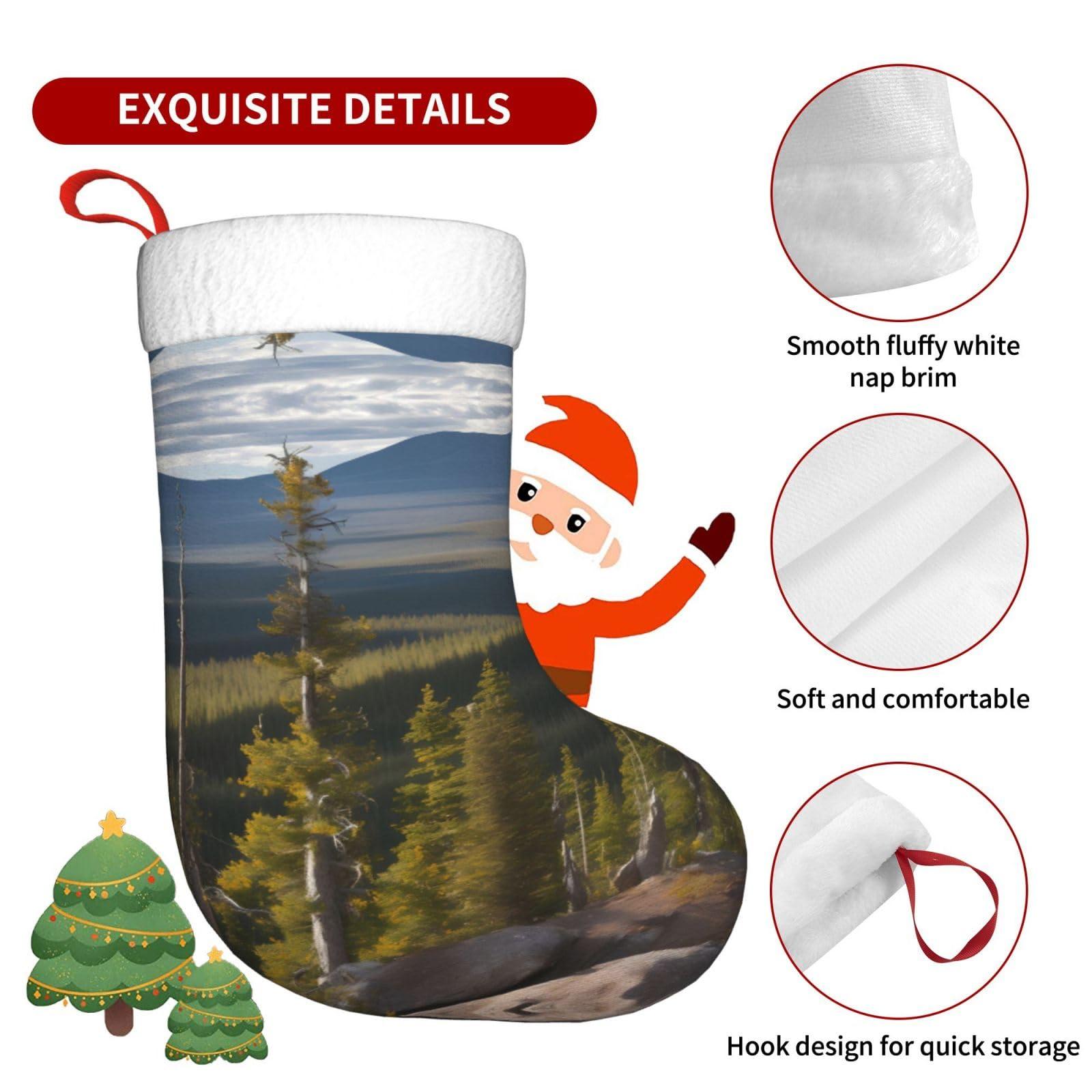 KoNsev KoNsev Moose Mountain Pine Tree Print Christmas Stockings,18 Inches Large Stocking Personalized Xmas Hanging Stocking Decorations