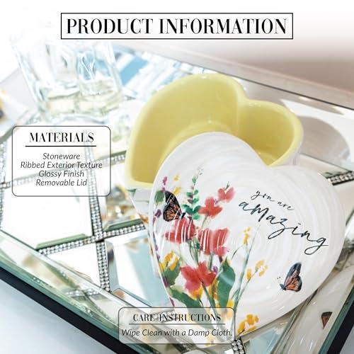 Pavilion Gift Company Pavilion Gift Company - You Are Amazing Ceramic Heart-Shaped Keepsake Box, Friend Gift, Best Friend Gift, Jewelry Keepsake Decorative Box, Jewelry Box For Mom, Daughter, Sister, Friend, 2 Count, Cream