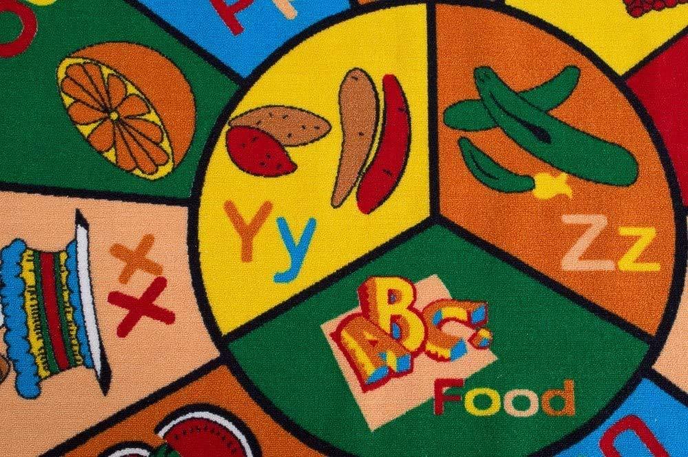 Champion Rugs Champion Rugs Kids Area Rug ABC Food Fruits Apple Banana Ice Cream Learning/ Playtime Non Slip Gel Back Carpet (8 Feet X 8 Feet Round)