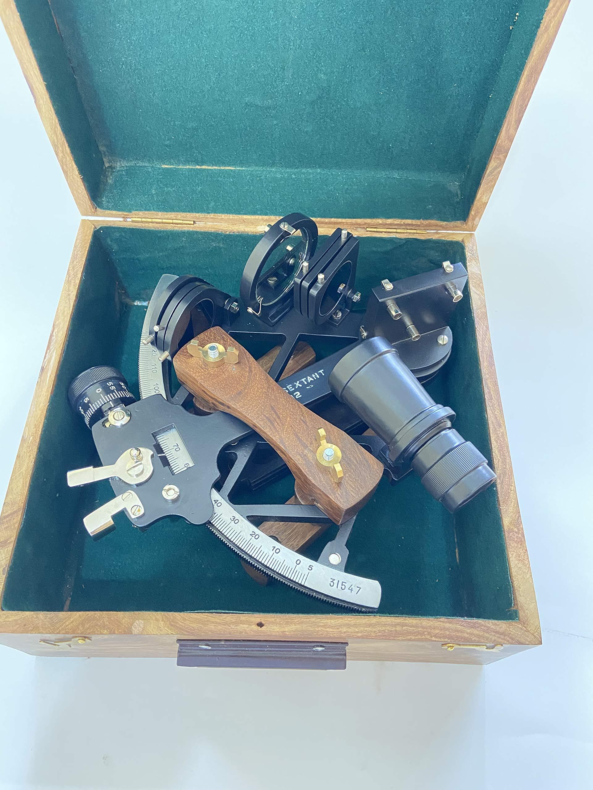 Malla Malla Nautical 9\" Solid Aluminum Working Navigational Tamaya 1917 Sextant with Wooden Box