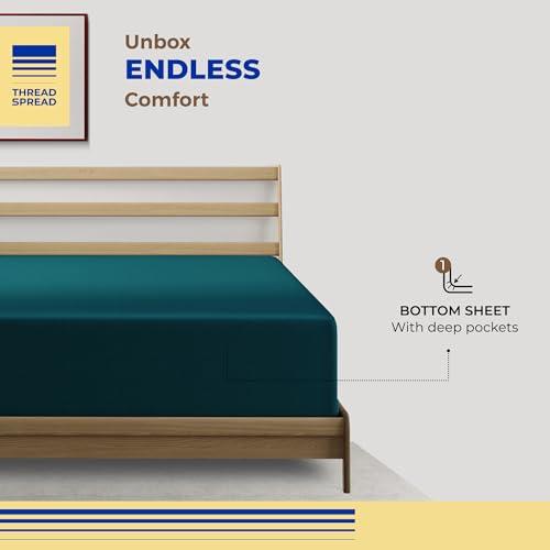THREAD SPREAD THREAD SPREAD 100% Egyptian Cotton Fitted Sheet Twin Size - 600 Thread Count 16\" Deep Pocket Twin Fitted Sheet Only, Soft Cooling Sateen Elastic Bottom Sheet, Fits College Dorm Mattress, Teens - Teal