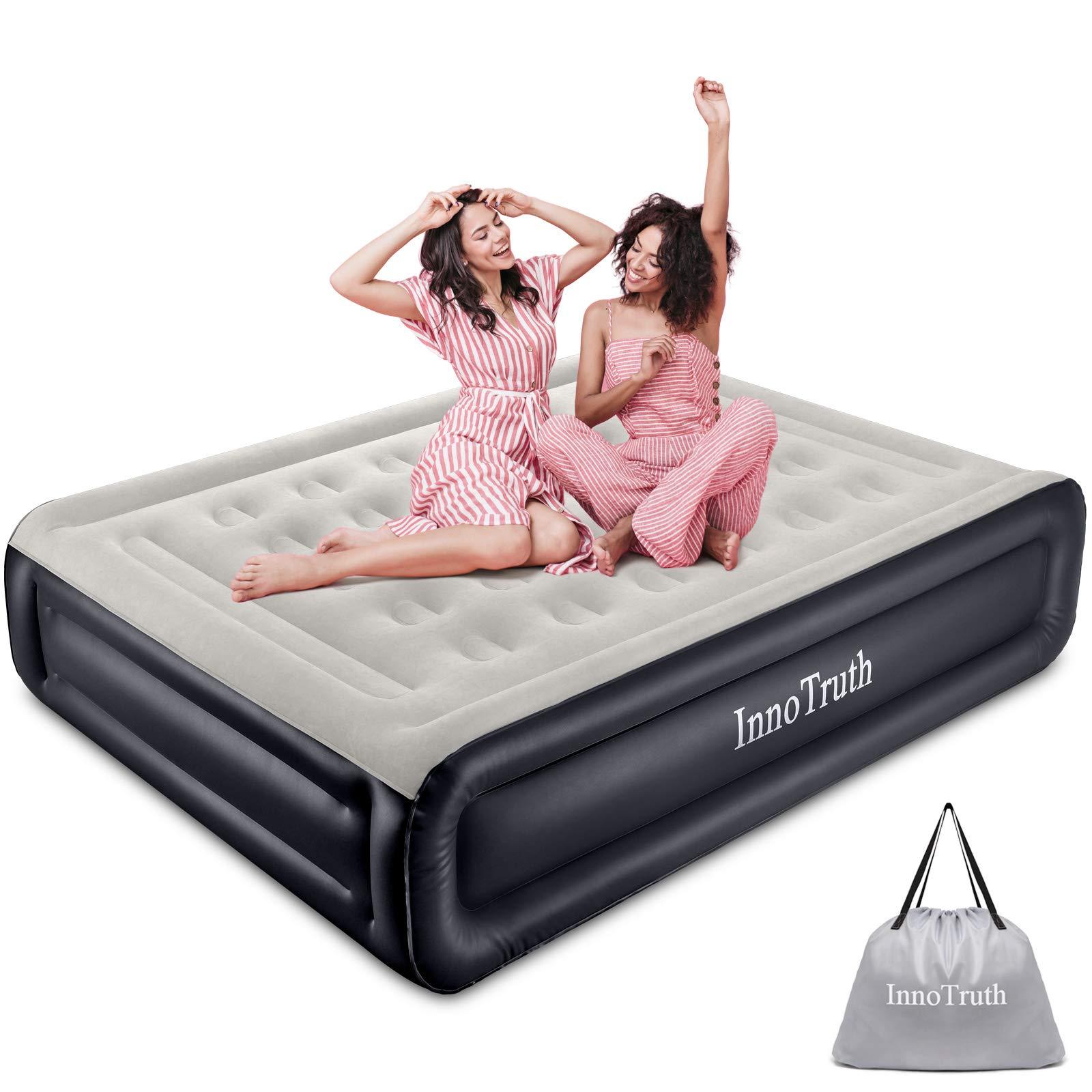 InnoTruth InnoTruth Queen Air Mattress with Built-in Pump, 18in Elevated Inflatable Mattress with Carrying Bag for Home and Camping, Queen Size Blow Up Bed, Black