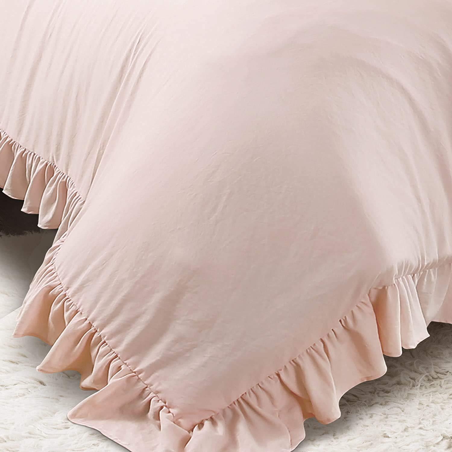 Lush Decor Lush Decor Reyna Ruffle Comforter Set - 3 Piece Cozy Ruffled Bedding Set - Timeless Elegance and Comfort for Bedroom - King, Blush