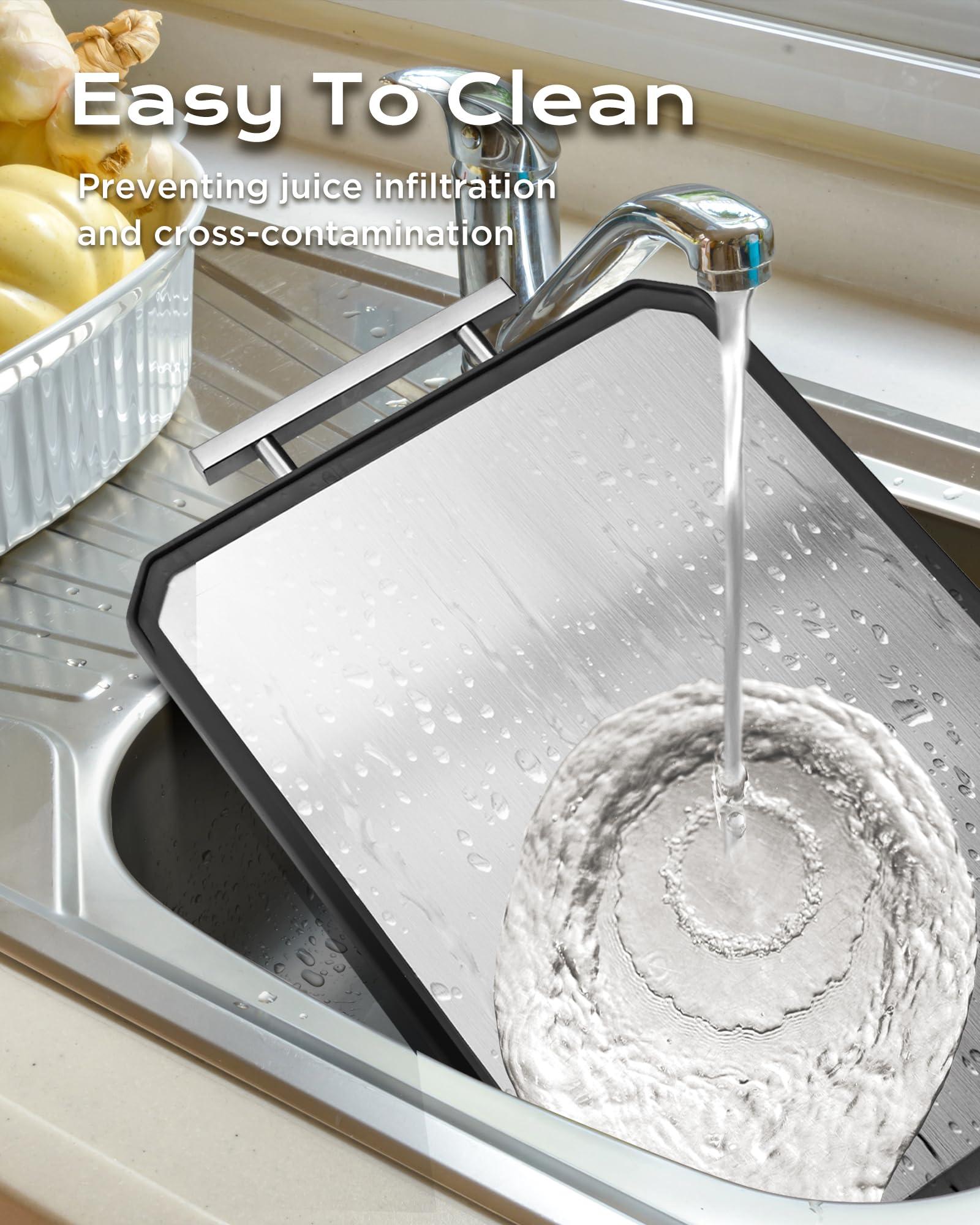 KLAPOLA SNOWCLAD Stainless Steel Cutting Board,Double Sided Steel Cutting Board for kitchen,Stainless Steel/Wheat straw pp Large Cutting Board for meat,Dishwasher Safe,non toxic Chopping Board,16 * 12 Inch