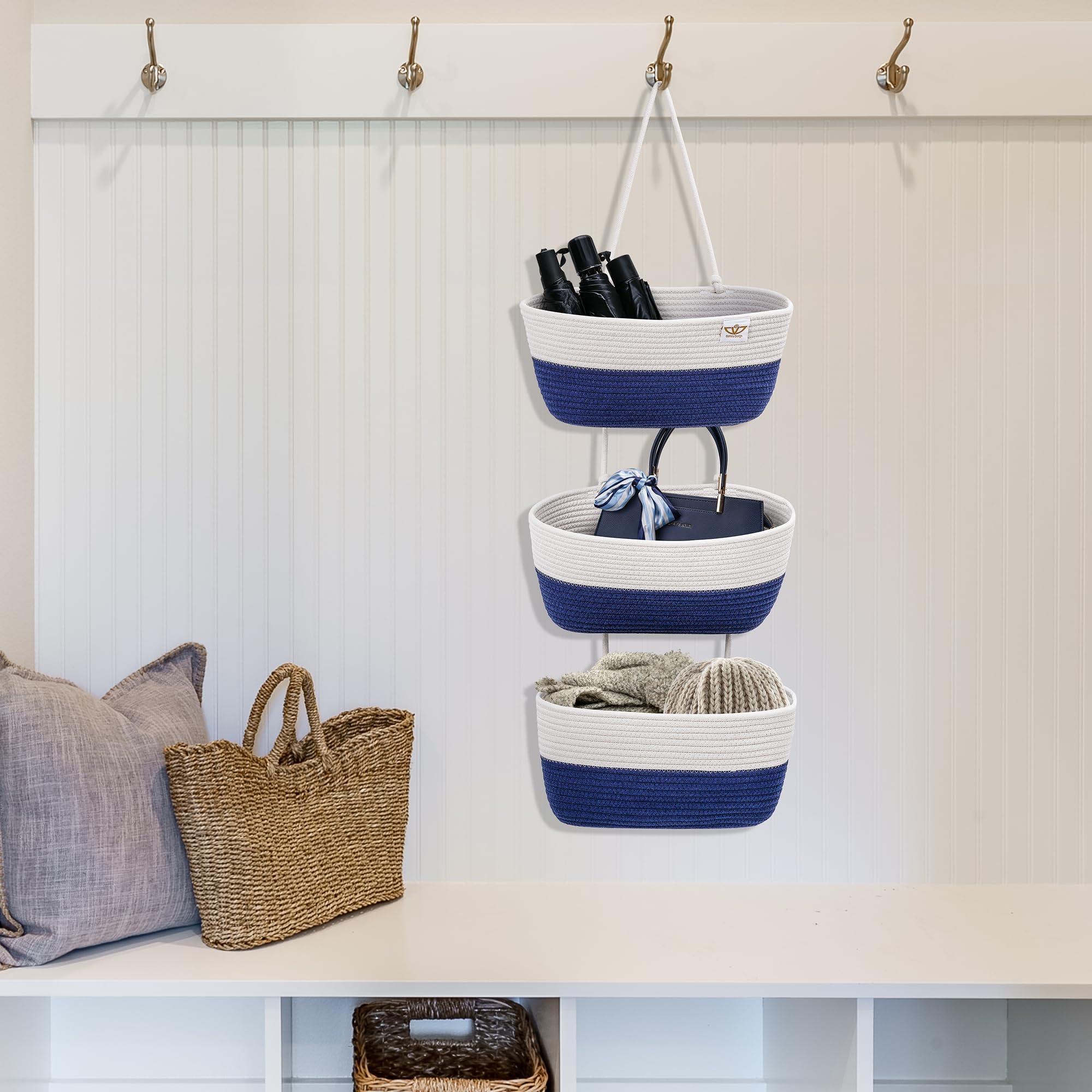 DaVera Design Wall Basket, Hanging Basket, Hanging Wall Baskets, Wall Hanging Baskets for Storage, Wall Basket Storage, Hanging Baskets for Organizing,DaVera Design, Navy and white