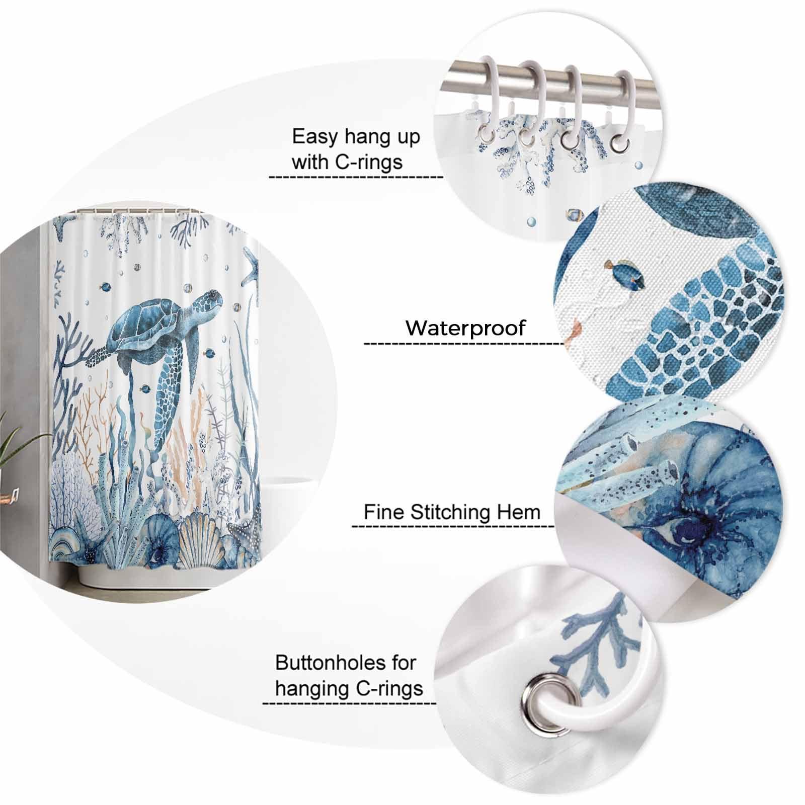 ZOE GARDEN Sea Turtle Shower Curtain Set with Hook 72"x72",Washable Cloth Polyester Fabric Shower+Curtain,Waterproof Bath Curtains for Bathroom,Bathtubs Accessories Blue Ocean Beach Coastal Coral Seaweed Fish