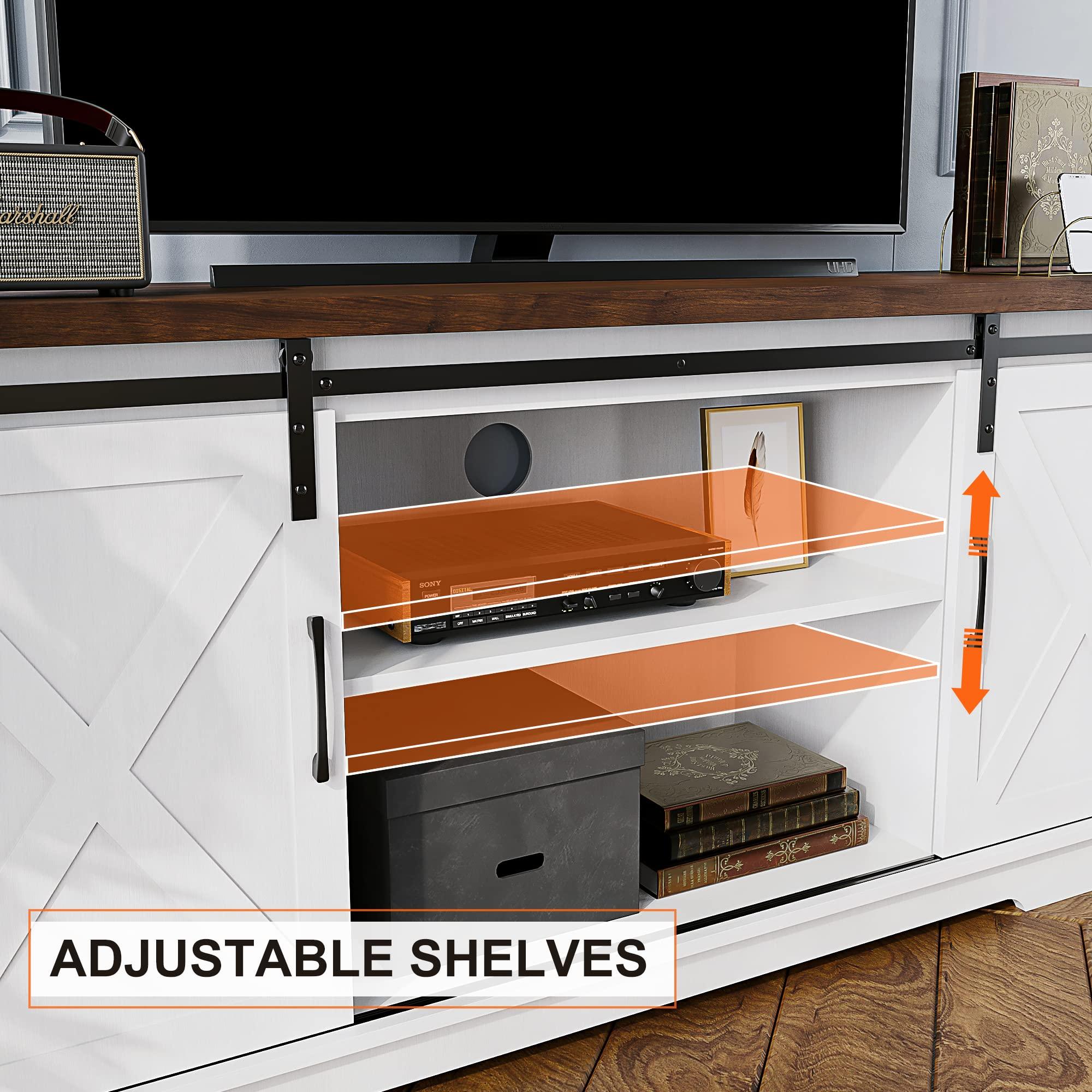 IDEALHOUSE IDEALHOUSE Farmhouse TV Stand, Entertainment Center for 65 Inch TV Media Console Cabinet, Barn Doors TV Stand with Storage and Shelves, Modern TV Console Table Furniture for Livingroom (White)