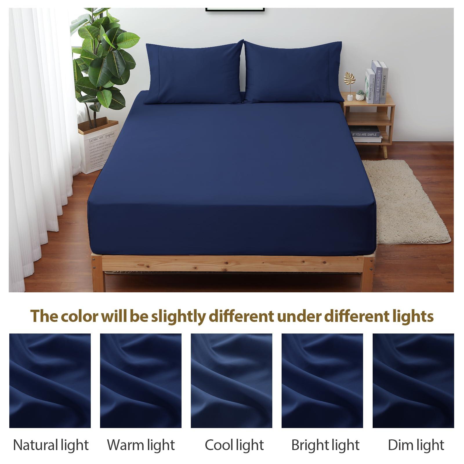 Shunjie.Home California King Size Fitted Sheet Only Navy Blue, 100% Egyptian Cotton 600 Thread Count, 16\" Deep Pocket Premium Cotton Mattress Sheet (1 Bottom Sheet Only)