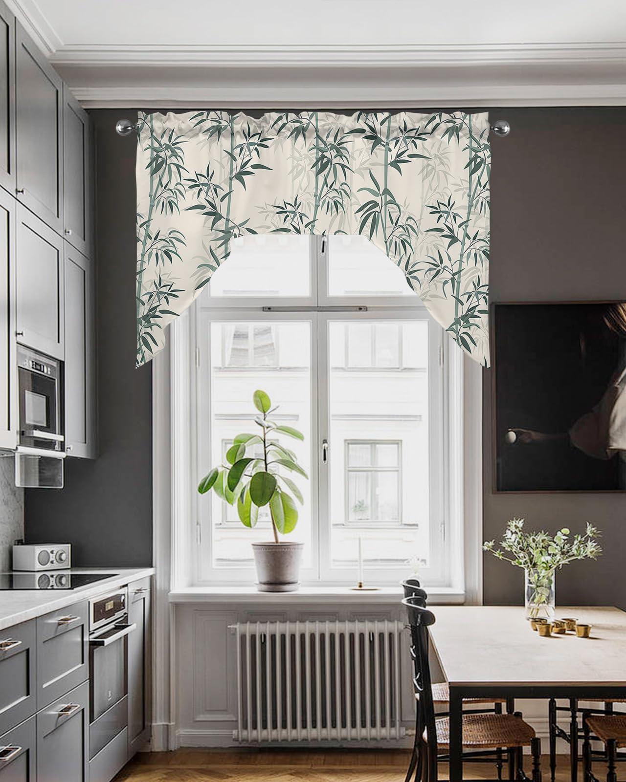 Jolunifun Asian Japanese Swag Valance Kitchen Curtains,Rod Pocket Valance Curtain Panels for Bedroom Bathroom Cafe Windows,Chinese Retro Bamboo Rustic Oriental Traditional Farmhouse Ink Painting 56''x36''