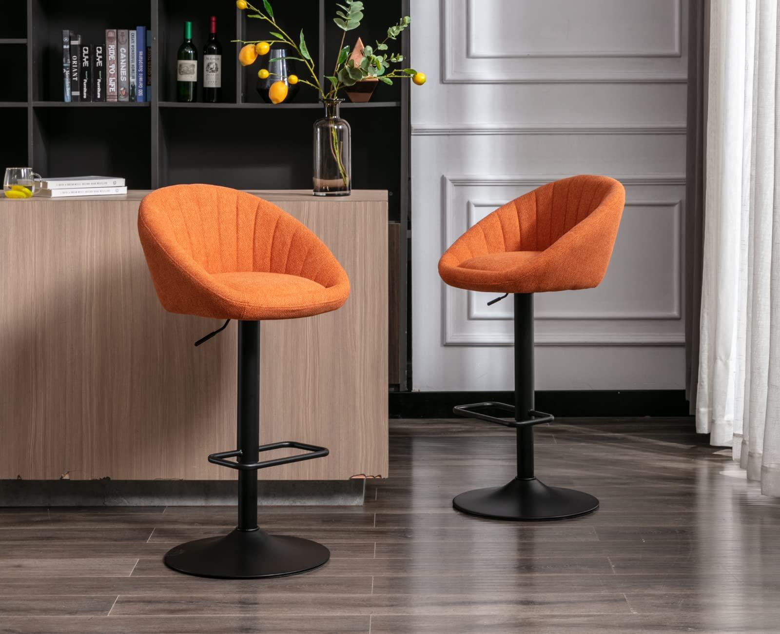 CIMOO CIMOO Swivel Bar Stools Bar Height Set of 4 with Back Adjustable Counter Height Barstools, Modern Upholstered Stools for Kitchen Island Chairs with Black Legs for Home Bar/Pub, Orange Terrycloth