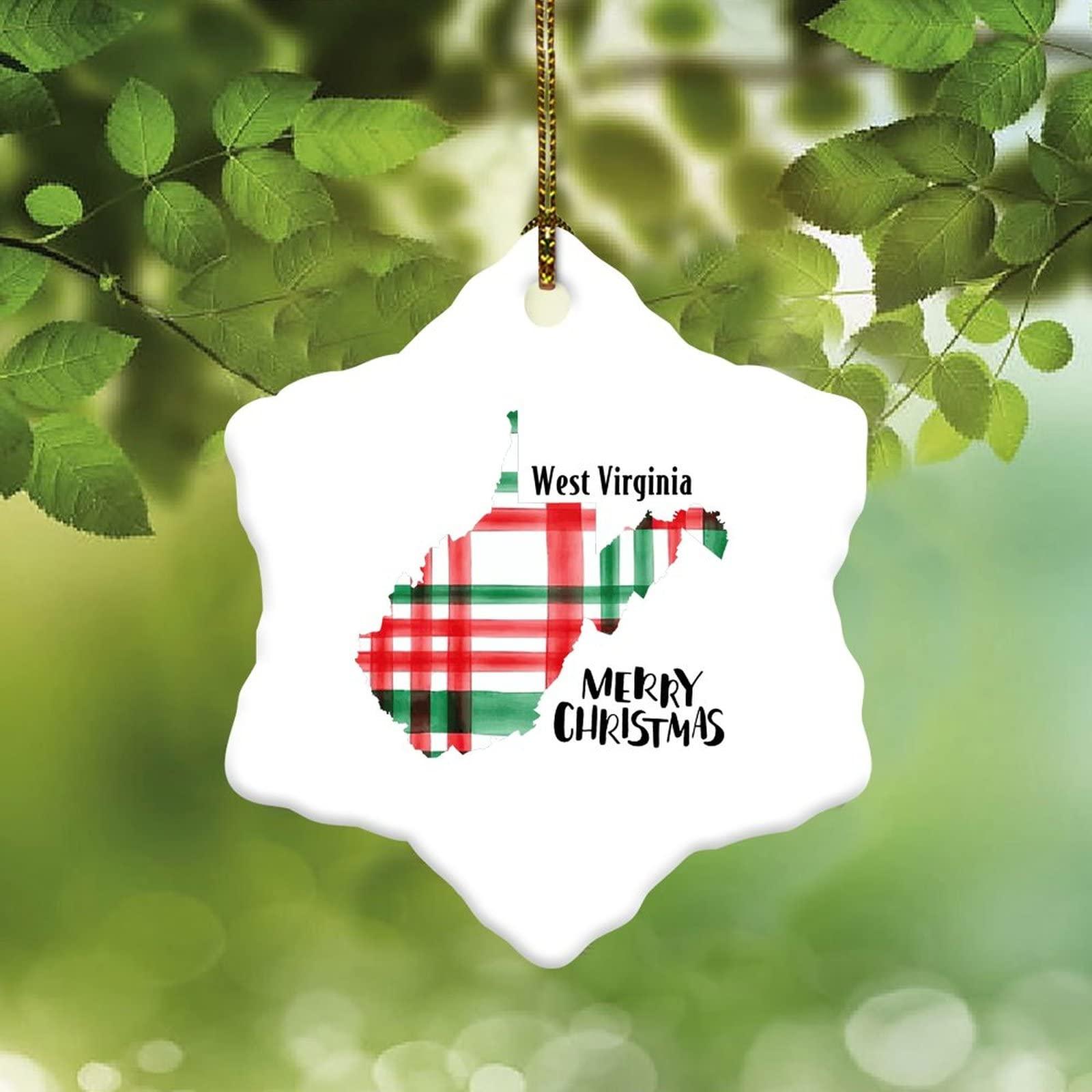 Mighun West Virginia Christmas Hexagon Ornament, West Virginia State Map Silhouette Merry Christmas Ornaments Hanging Keepsake for Him Her Christmas Hostess Long Distance