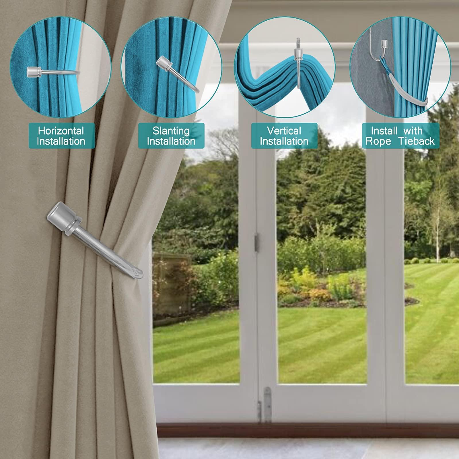 Gudui Curtain Holdbacks 4 Pack, Curtain Tiebacks for Curtains, Brushed Nickel Curtain Holders Pull Backs for Wall Drapery Tieback Hooks for Indoor Outdoor