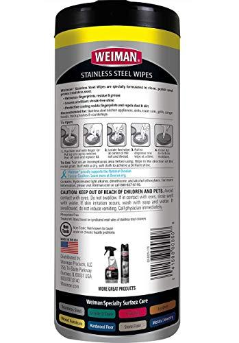 Weiman Weiman Stainless Steel Cleaner and Polish Wipes Bundle with Microfiber Cloth-Removes Fingerprints, Water Marks and Grease from Appliances - Works Great on Refrigerators, Ovens, and Grills