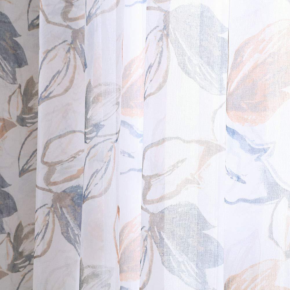 Enforose Enforose Sheer Curtains Printed, Leaf Pattern Polyester Window Drapes Sheer Floral Curtains Bedroom Living Room Decor(Brown)