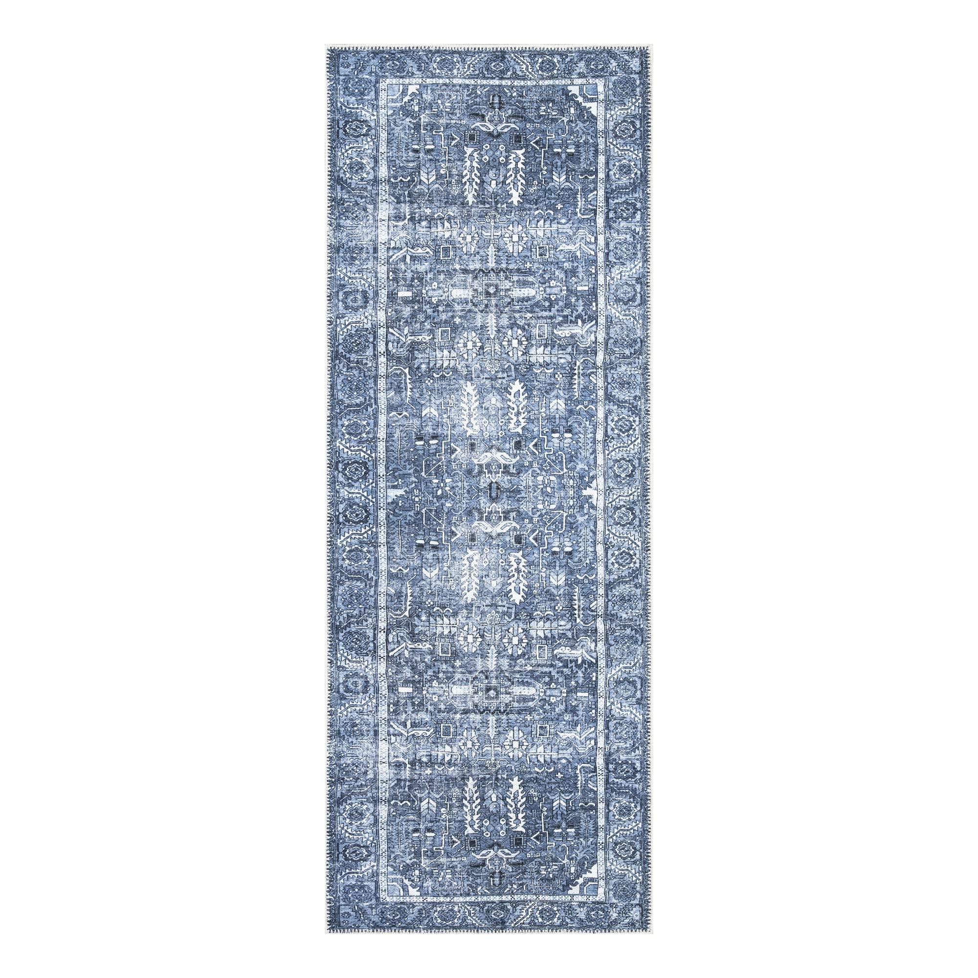 Bloom Rugs Bloom Rugs Washable Non-Slip 10 ft Runner - Blue Traditional Runner for Entryway, Hallway, Bathroom, and Kitchen - Exact Size: 2.5\' x 10\'