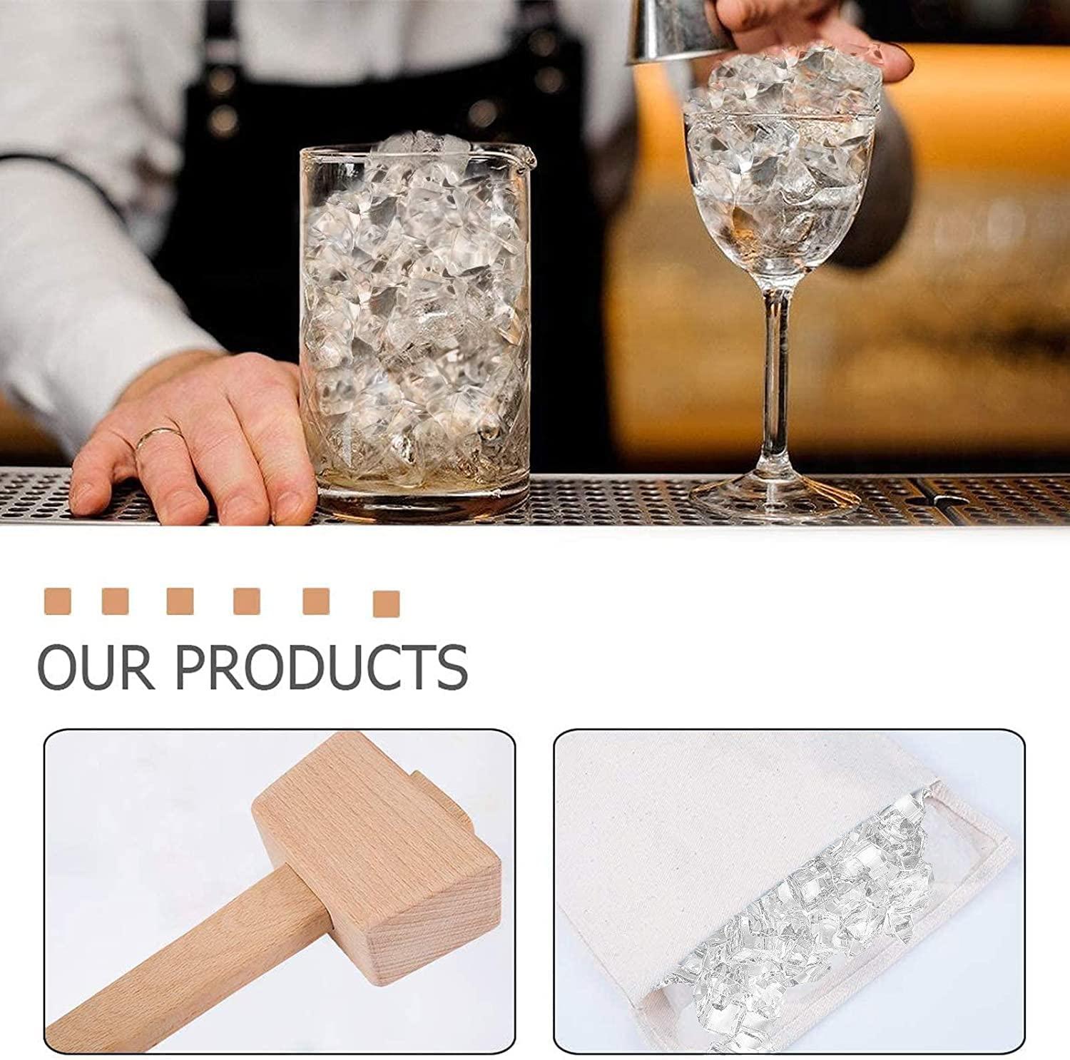 ANPHSIN Professional Lewis Ice Bags with Mallet Set,15.3 8.6 In Reusable Canvas Ice Crusher Bags with Wooden Mallet for Home Kitchen Bar Party Ice Crushing