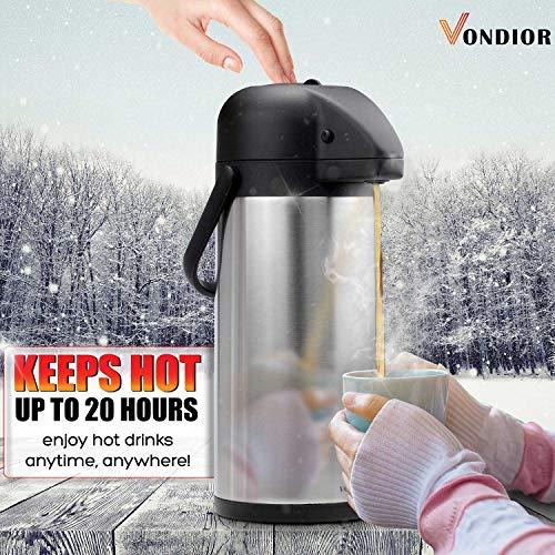 VONDIOR 85 oz (2.5L) Coffee Carafe with Pump, Insulated Stainless Steel Coffee Dispenser, Coffee Carafes for Keeping Hot/Cold, Hot Beverage Dispenser for Party