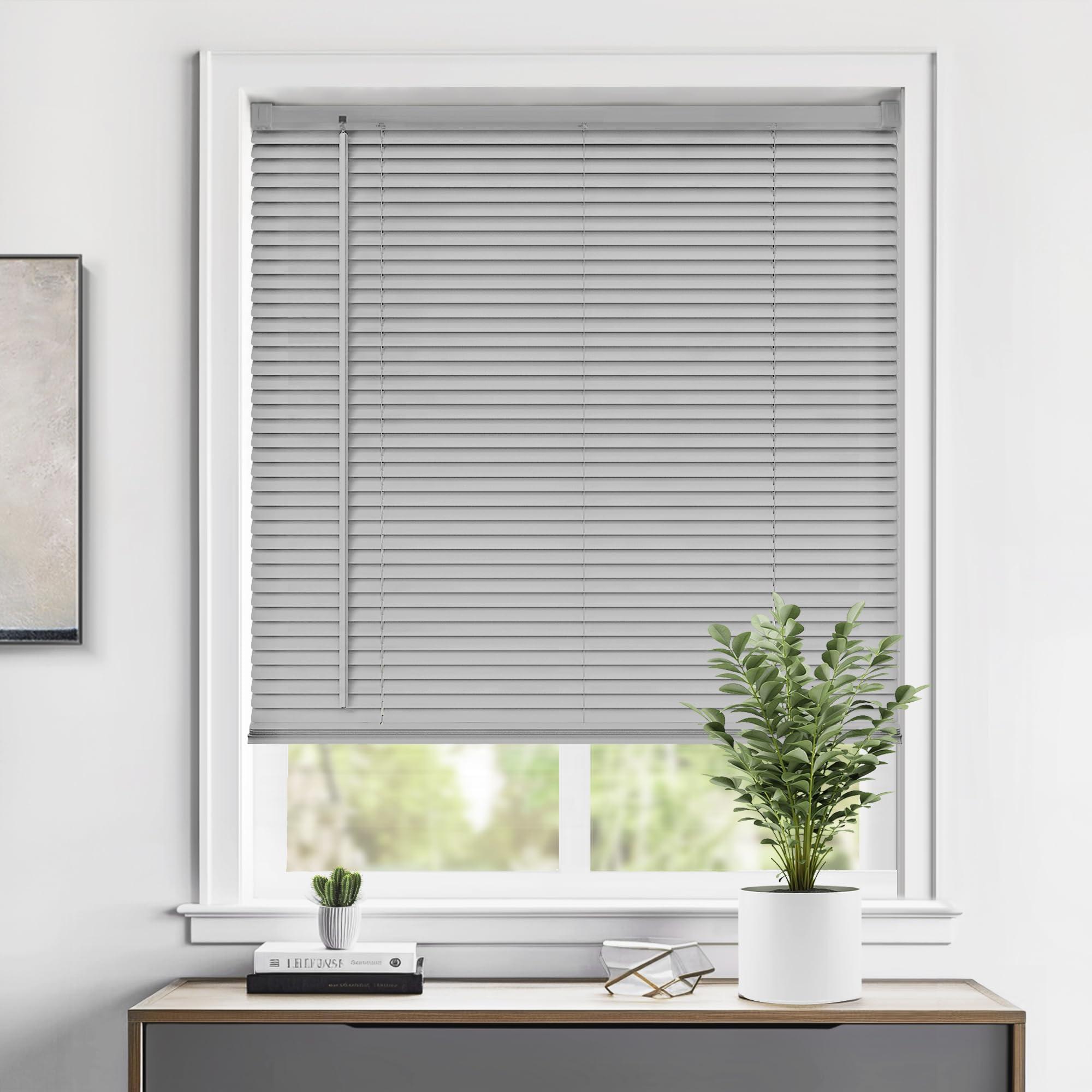 LazBlinds LazBlinds Cordless 1" Vinyl Horizontal Mini Blinds, Light Filtering Blinds for Windows, Blinds and Shades for Windows Size 34" W x 48" H, Grey