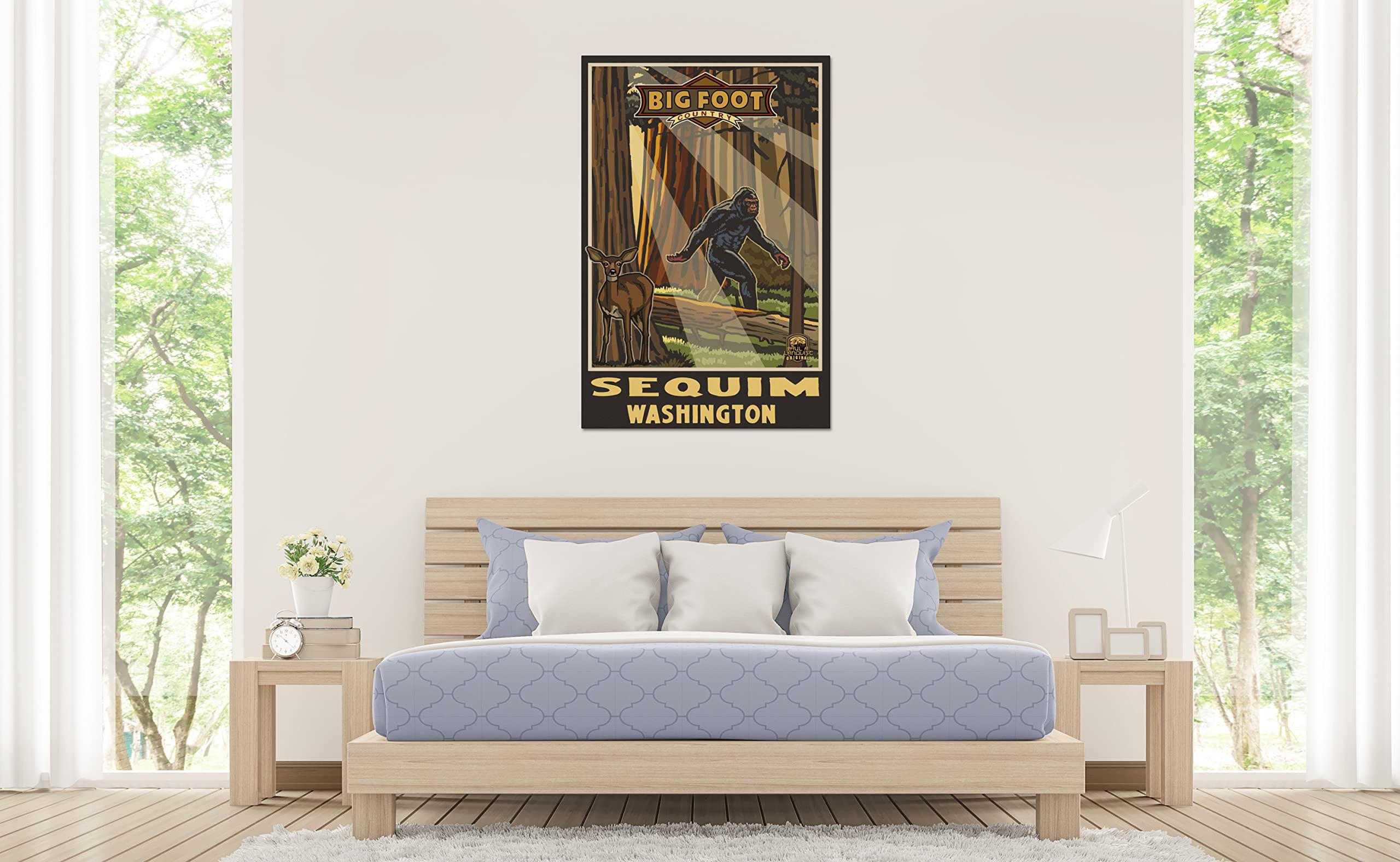 Northwest Art Mall Sequim Washington Bigfoot & Deer Giclee Archival Canvas Print Wall Art Dcor for Home & Office from Illustration by Artist Paul A. Lanquist 30\" x 45\"