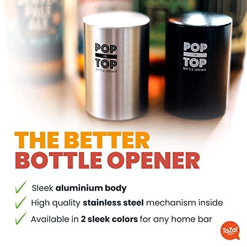 TaZa Pop-the-Top Beer Bottle Opener (Stainless): Automatic Bottle Cap Opener, Push Down Pop Off Bar Tool, Soda and Beer Cap Remover, Cool & Fun Gadget