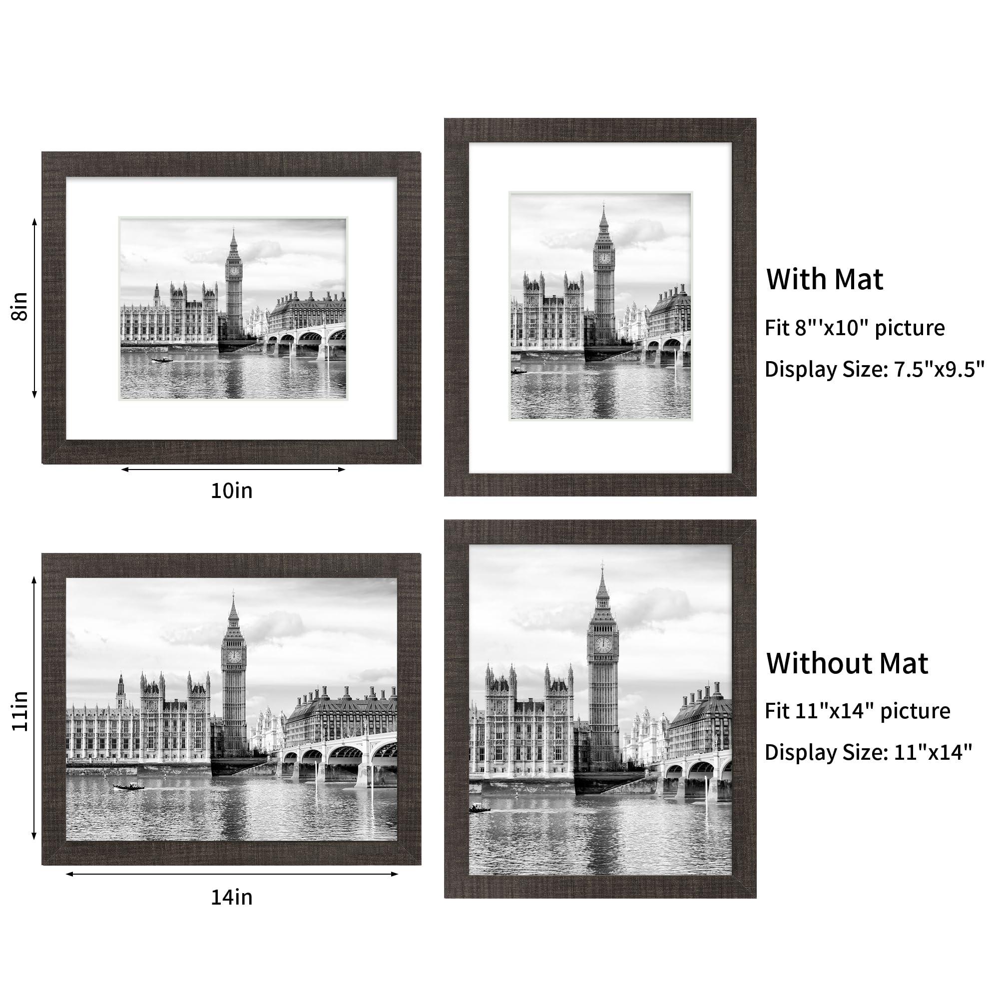 iRahmen iRahmen 11x14 Picture Frame Set of 2, HD Plexglass Picture Frames Display Poster 8x10 with Mat or 11 x 14 without Mat, Rustic Photo Frame for Poster Gallery Horizontal Vertical