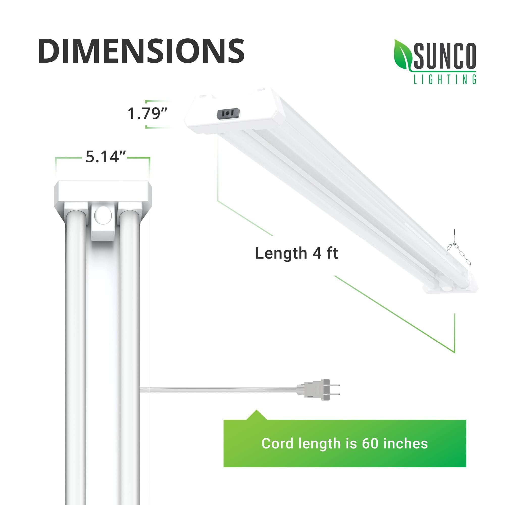 Sunco Lighting Sunco Motion Sensor 4ft LED Shop Light, Garage Lights Ceiling LED Plug in Fixtures, 40W, 5000K Daylight, Frosted, Motion Activated, Linkable Suspension Mount, ETL 4 Pack