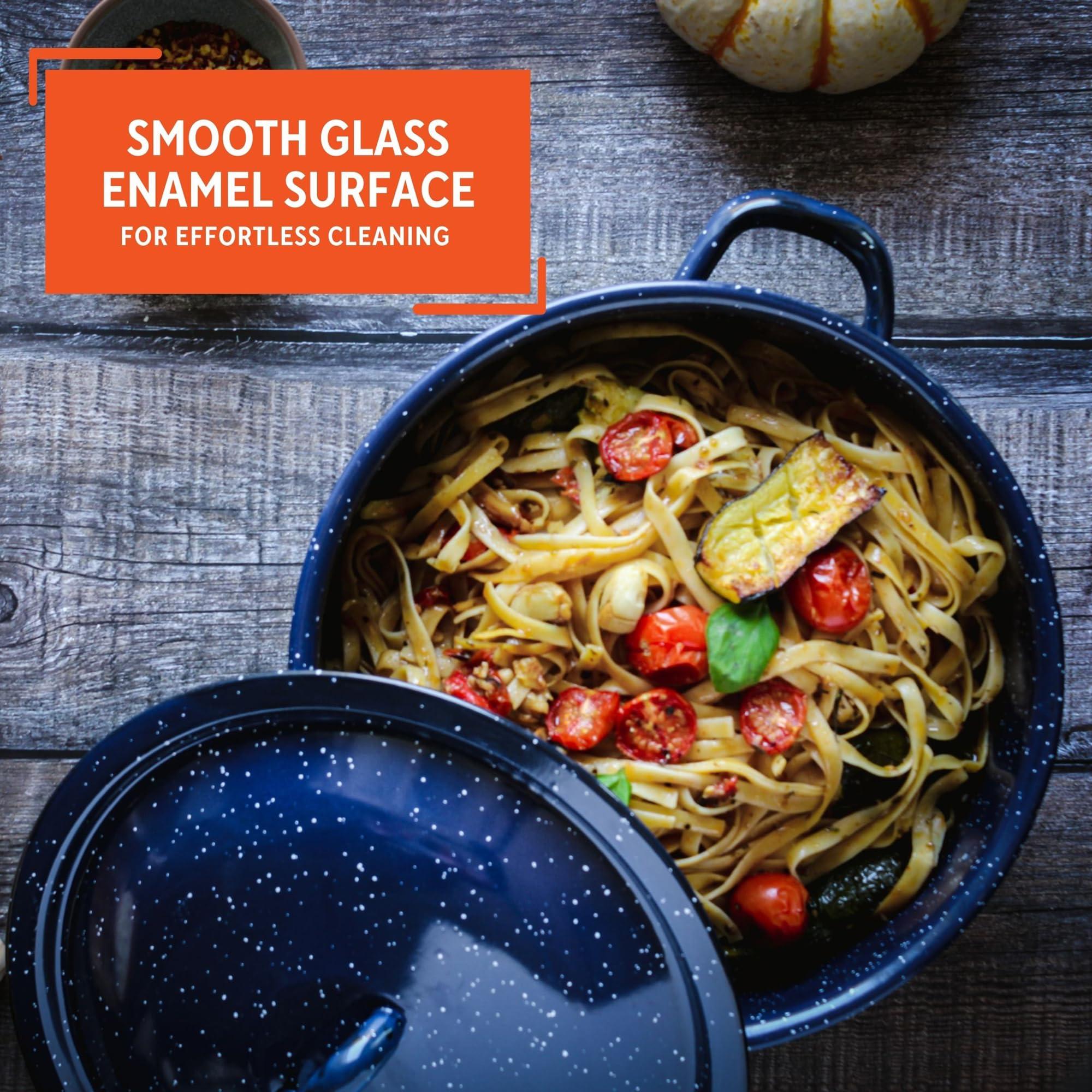 Imusa IMUSA USA C20666-1062810W Speckled Enamel Stock Pot with Lid, 4 Quart, Blue