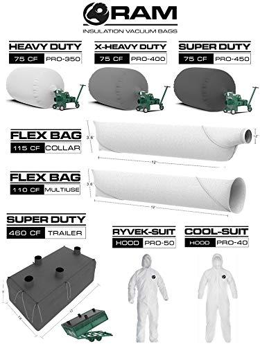RAM (20) INSULATION REMOVAL VACUUM BAG - SUPER HEAVY DUTY TEAR-PROOF 6 FT X 4 FT - EASY-FILL SPOUT & LOWEST DUST Filter - Contractors #1 Choice - EST 450 LBS / 75 CF PRO-450 (3.5 oz Strength) by RAM
