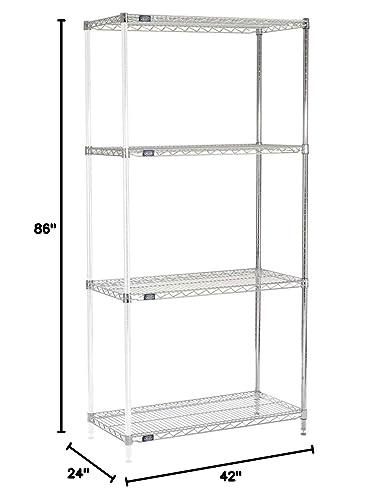 Nexel Nexel 5 Tier Chrome Wire Shelving Add-On Unit, 42"W x 24"D x 86"H