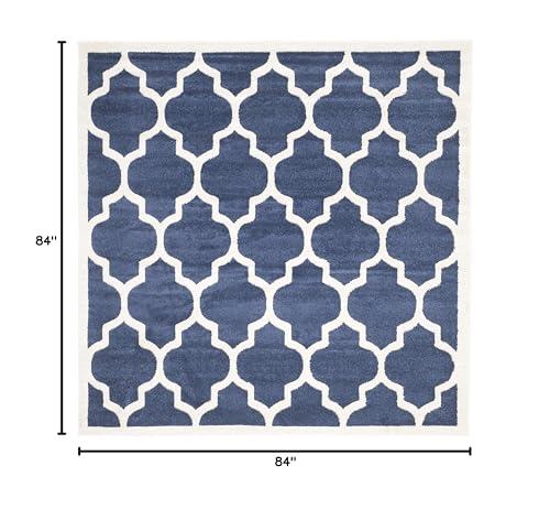 Safavieh SAFAVIEH Amherst Collection 7' Square Navy / Beige AMT420P Moroccan Trellis Non-Shedding Living Room Bedroom Dining Home Office Area Rug