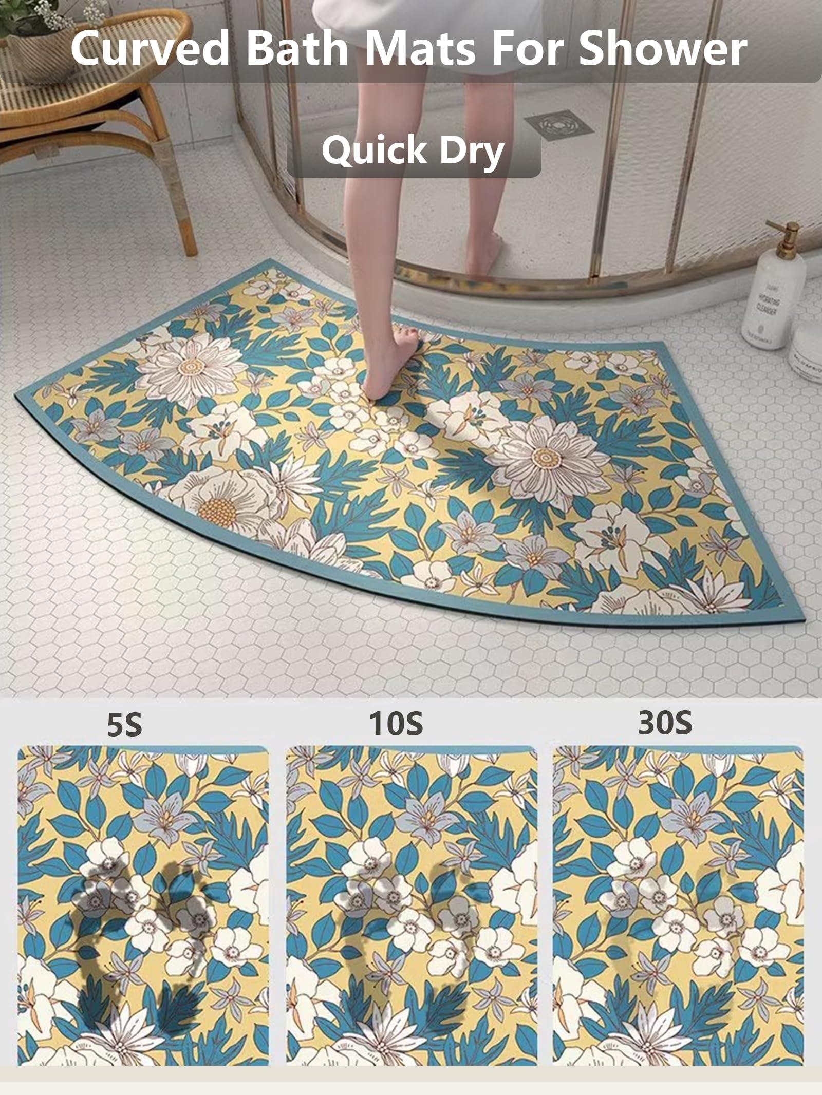 Generic Generic Fast Drying Curved Bath Mat, Curved Bathroom Mat for Round and Corner Shower,Strong Absorbent Corner Bath Mat,Rubber Non-Slip Bottom Shower Mat for Outside Shower (B)