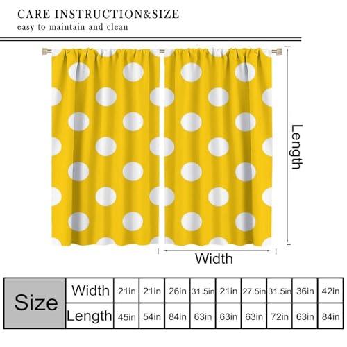 JADERYS JADERYS Dots Curtains Modern Simple Abstract White Polka Dot Yellow Kids Girls Women Bedroom Living Room Blackout Rod Pocket Decoration Window Drapes 2 Panels W27.5xL63in