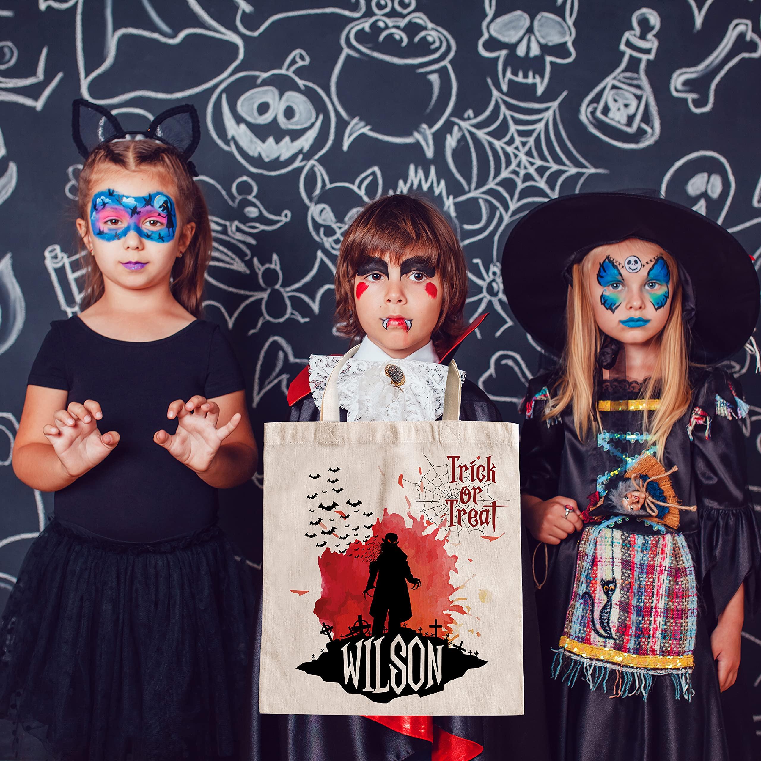 Customization Mill Halloween Gifts for Kids, Personalized Trick or Treat Bags for Candy - 12 Optional Designs - Custom Halloween Tote Bags w/Name - Halloween Party Favor Supplies