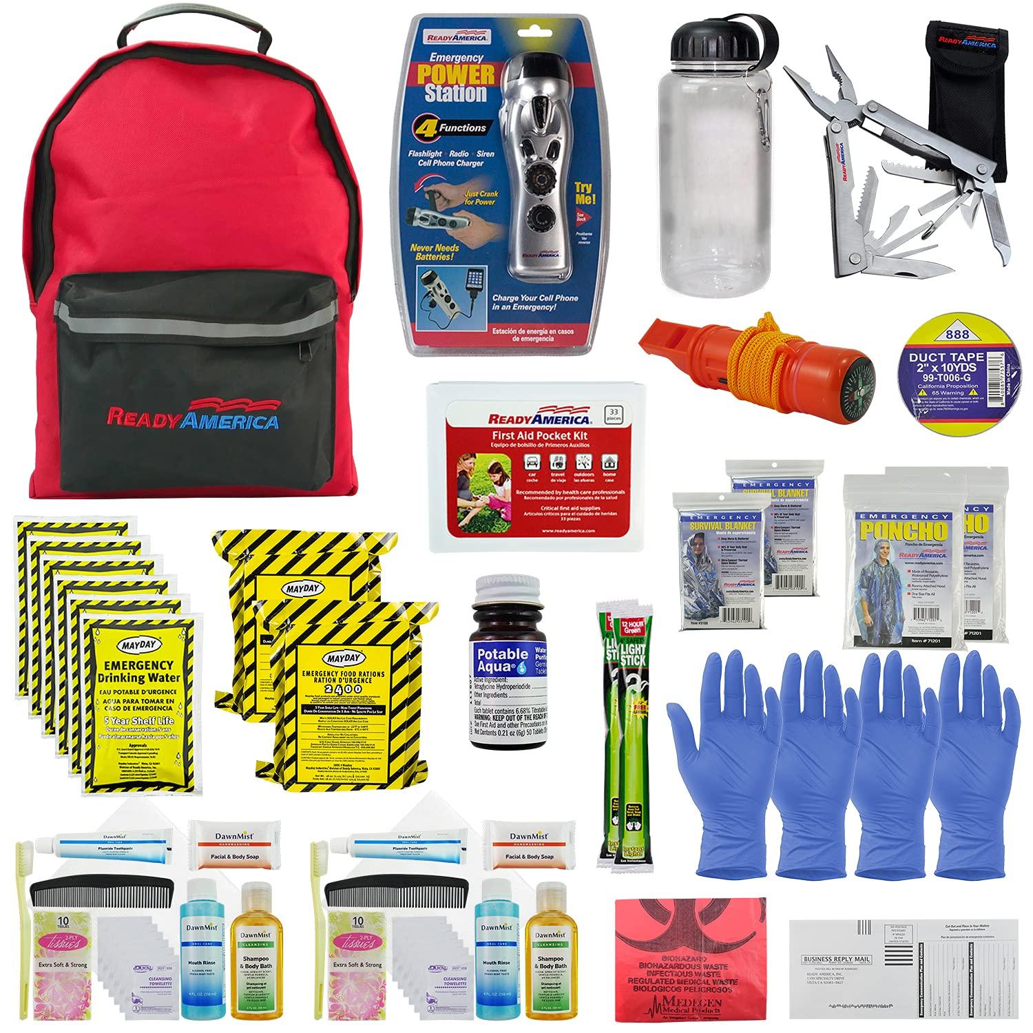 Ready America Ready America 72 Hour Deluxe Emergency Kit, 2-Person 3-Day Backpack, First Aid Kit, Survival Blanket, Power Station, Emergency Food, Portable Disaster Preparedness Go-Bag for Earthquake, Fire, Flood