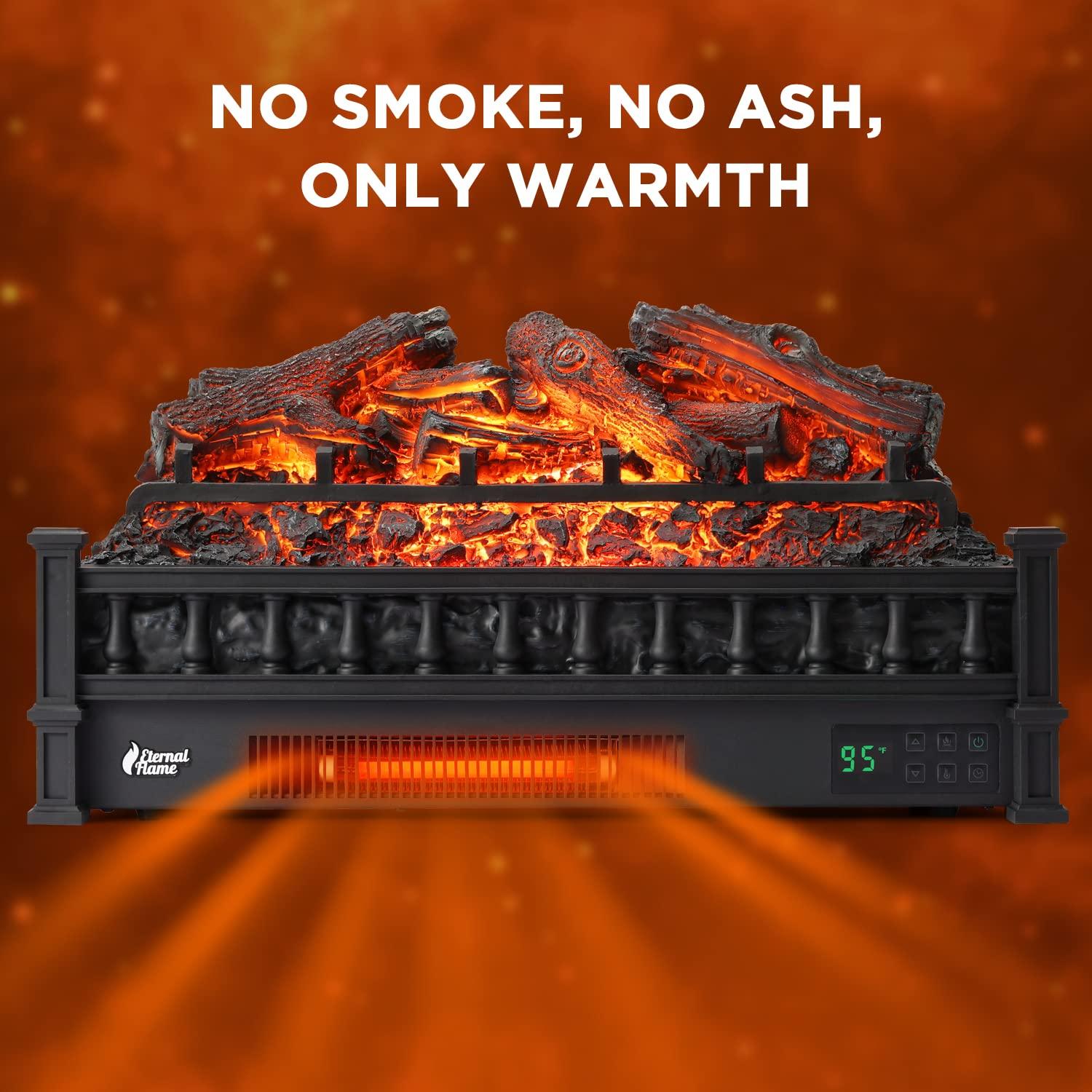 TURBRO TURBRO Eternal Flame 26-Inch Infrared Quartz Electric Fireplace Log Heater, Realistic Lemonwood Logs, Adjustable Flame Colors, Remote Control, Thermostat, Timer, EF26-LG, 1500W