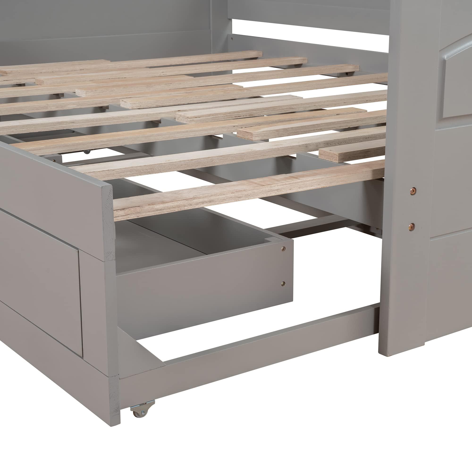 Harper & Bright Designs Harper & Bright Designs Twin Daybed with Trundle Bed, Extendable Daybed Twin to King with Two Storage Drawers,Wooden Sofa Bed Frame for Living Room,Bedroom,Guest Room,Grey
