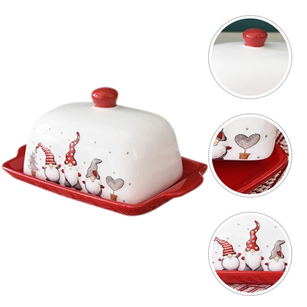 HOLIDYOYO HOLIDYOYO Ceramic Butter Dish with Lid Christmas Butter Holder Butter Keeper Butter Serving Tray with Cover Butter Crock for Countertop Kitchen Refrigerator