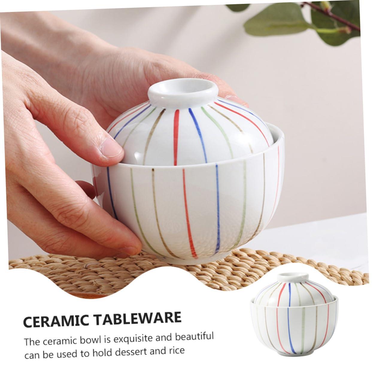 LABRIMP LABRIMP 1 PC Ceramic Steamed Egg Bowl Muffin Casserole Pot with Lid Mixing Bowl Tin Decorative Bowl Pans Kettle Bowls with Lids Rattan Food Containers with Lids Ceramic Tableware Ceramics