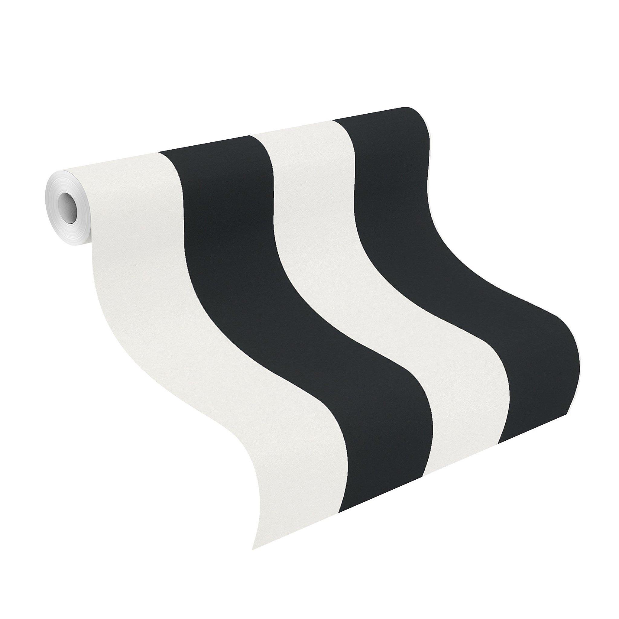 Rasch Rasch, “Just Me” Paper Wallpaper, Graphic Design, Striped, Black and Cream/White Colour, 286694