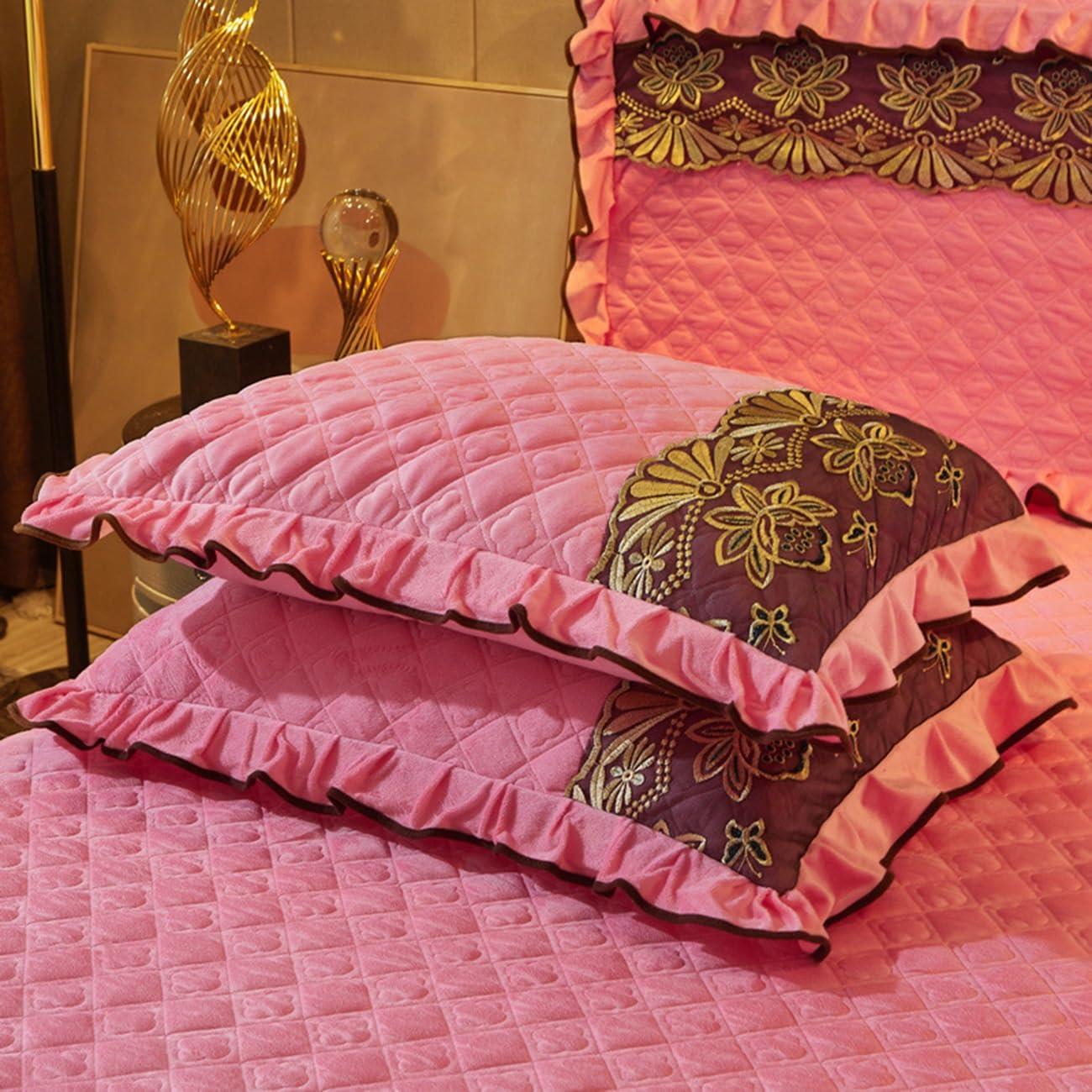 XMAYODS Luxury Velvet Bed Skirts Full /King/Queen 3 Piece Quilted Mattress Protective Cover with 2 Pillow, Thick Cover Bed Skirt with Bedskirt, 18 Inches Deep Ruffle Drop Fitted Sheet Bedspread ( Color : #26