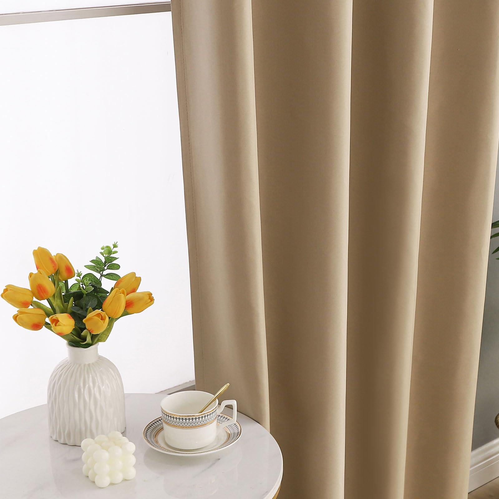 ABBRIGE ABBRIGE Extra Long Blackout Curtains - 72 to 240 Inch Long Total Blackout Tall Curtains - 2 Story Extra Long Window Floor to High Ceiling Drapes for Living Room Bedroom(1 Panel,Beige,52"x72")